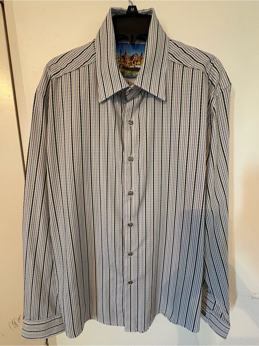 Robert Graham Blue and White Striped Dress Shirt